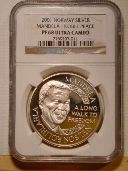 2001 NORWAY SILVER - MANDELA NOBLE PEACE - PF68UC